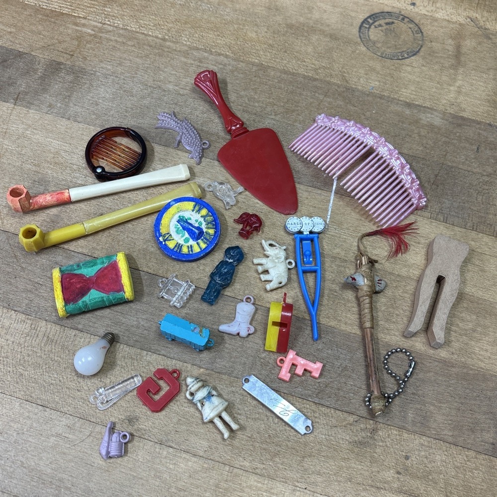 Vintage Kids Trinket Lot Plastic Charms Toys